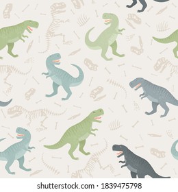 dinosaur skeleton seamless grunge pattern. Original design with t-rex, dinosaur. print for T-shirts, textiles, wrapping paper, web.