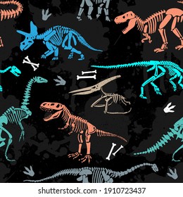 dinosaur skeleton seamless grunge pattern. Original design with t-rex, dinosaur. print for T-shirts, textiles, wrapping paper, web.
