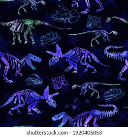 dinosaur skeleton seamless grunge pattern. Original design with t-rex, dinosaur. print for T-shirts, textiles, wrapping paper, web. 