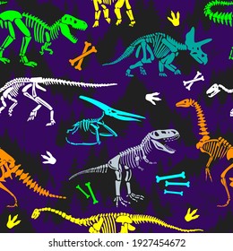 dinosaur skeleton seamless grunge pattern. Original design with t-rex, dinosaur. print for T-shirts, textiles, wrapping paper, web.
