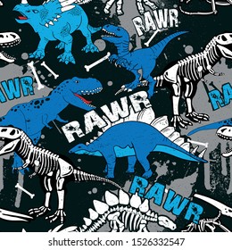 Dinosaur skeleton seamless pattern. Predators background. For textile, fabric, wrapping paper