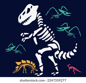 Dinosaur skeleton set diplodocus, triceratops, t-rex, stegosaurus, parasaurolophus etc.