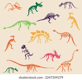 Dinosaur skeleton set diplodocus, triceratops, t-rex, stegosaurus, parasaurolophus etc.