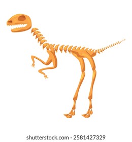 Dinosaur skeleton standing on two legs showing its teeth in cartoon style