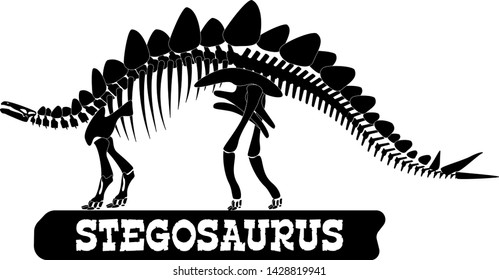 Dinosaur skeleton. Stegosaurus. Silhouette on isolated background. Sticker, magnet. Vector