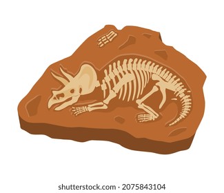 Dinosaur skeleton sticker. Paleontology, archeology, animals BC. Wildlife, living organisms, excavations, bones. Graphic elements for website, antiquity, rare. Cartoon flat vector illustration