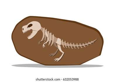 Dinosaur skeleton in stone fossil, vector design