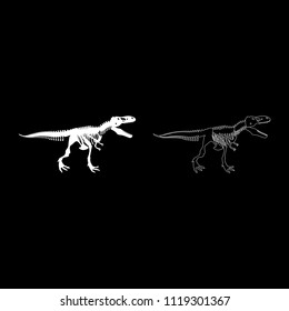 Dinosaur skeleton T rex icon outline set white color