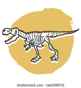 Dinosaur Skeleton Traditional Doodle. Icons Sketch Hand Made. Design Vector Line Art.
