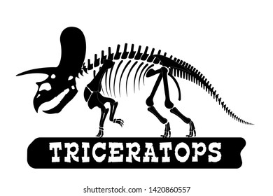 Dinosaur skeleton. Triceratops. Silhouette on isolated background. Sticker, magnet. Vector