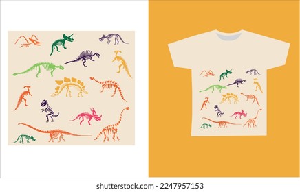 dinosaur skeleton t-shirt desing. vector illustration. Printable t-shirt design for dinosaur