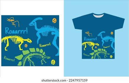 dinosaur skeleton t-shirt desing. vector illustration. Printable t-shirt design for dinosaur