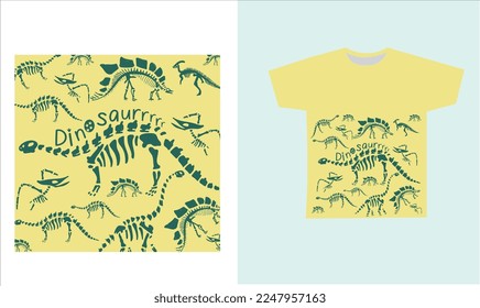 dinosaur skeleton t-shirt desing. vector illustration. Printable t-shirt design for dinosaur