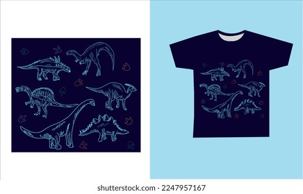 dinosaur skeleton t-shirt desing. vector illustration. Printable t-shirt design for dinosaur