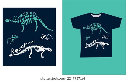 dinosaur skeleton t-shirt desing. vector illustration. Printable t-shirt design for dinosaur