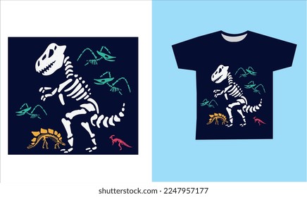 diseño de camisetas con esqueletos de dinosaurio. ilustración vectorial. Diseño de camisetas impresas para dinosaurios