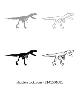 Dinosaur skeleton tyrannosaurus rex bones silhouettes set icon grey black color vector illustration image solid fill outline contour line thin flat style