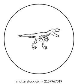 Dinosaur skeleton tyrannosaurus rex bones silhouettes icon in circle round black color vector illustration image outline contour line thin style simple