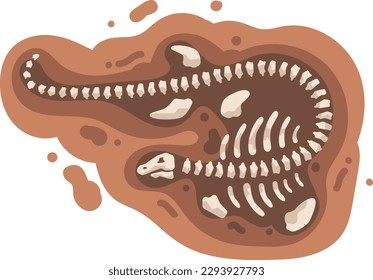 Dinosaur skeleton. Vector illustration isolated on white background. Cartoon style.