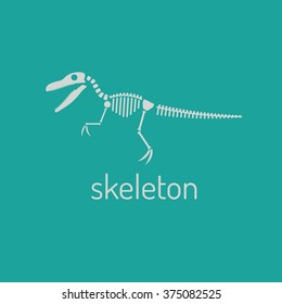 Dinosaur skeleton. Vector Image velociraptor isolated on green background.Can be used as logo. For flat illustrations