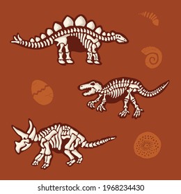 Dinosaur Skeletons and Other Fossils Vector isolated Decorative Elements Set