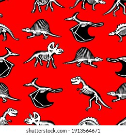 dinosaur skeletons, seamless pattern, vector illustration