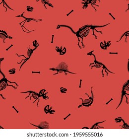 dinosaur skeletons, seamless pattern, vector illustration