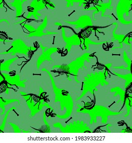 dinosaur skeletons, seamless pattern, vector illustration
