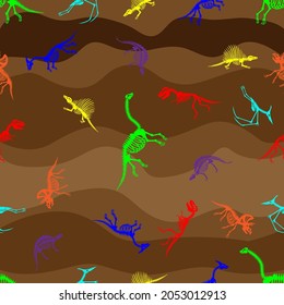 dinosaur skeletons seamless pattern, vector illustration