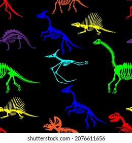 dinosaur skeletons, seamless pattern, vector illustration