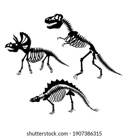 dinosaur skeletons set, vector illustration
