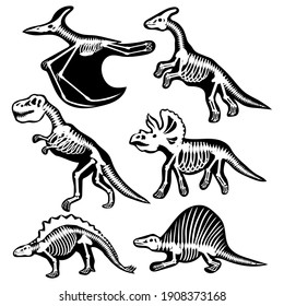 dinosaur skeletons set, vector illustration