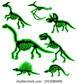 dinosaur skeletons set, vector illustration