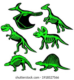Dinosaur skeletons set, vector illustration