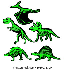 dinosaur skeletons set, vector illustration
