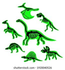 Dinosaur skeletons set, vector illustration