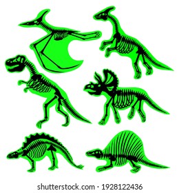 dinosaur skeletons set, vector illustration