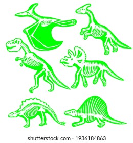 dinosaur skeletons set, vector illustration