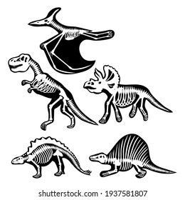 dinosaur skeletons set, vector illustration