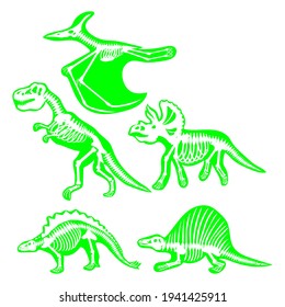 dinosaur skeletons set, vector illustration