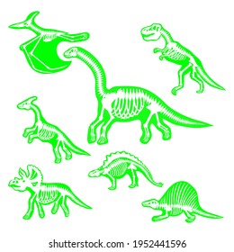 Dinosaur skeletons set, vector illustration