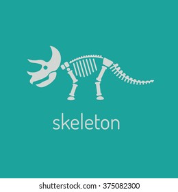 Dinosaur skeleton.Vector Image triceratops skeleton isolated on green background.Can be used as logo. For flat illustrations