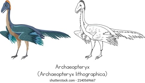 Dinosaur sketching of archaeopteryx illustration