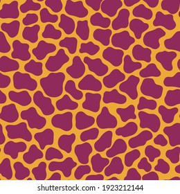 Dinosaur skin texture seamless pattern vector. Funny wild animal purple and orange endless texture. Giraffe animal skin texture hand drawn spotted pattern. Perfect for kids apparel, pillows and more