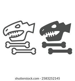 Dinosaur skull and bones line and solid icon, dinosaur ancient history concept. Vector graphics. Dino head with bone sign on white background, outline style icon for mobile or web design