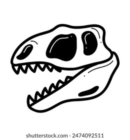 Cráneo de dinosaurio en un estilo de garabato aislado sobre fondo blanco. Ilustración vectorial.