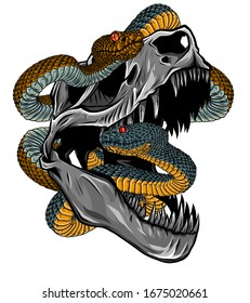 Dinosaur Skull. Drawing Of T-Rex Skull with snake