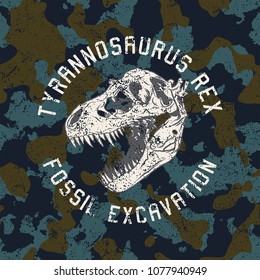 dinosaur skull graphic and camouflage seamless pattern