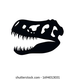 Dinosaur skull icon isolated on a white background, Tyrannosaurus Rex head fossil. Ancient remains of dino skeleton, Prehistoric reptile, Paleontology concept, Archeology icon. Vector illustration