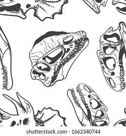 Dinosaur skull pattern. seamless pattern with skeletons for textiles, prints, wrapping paper, clothes and many